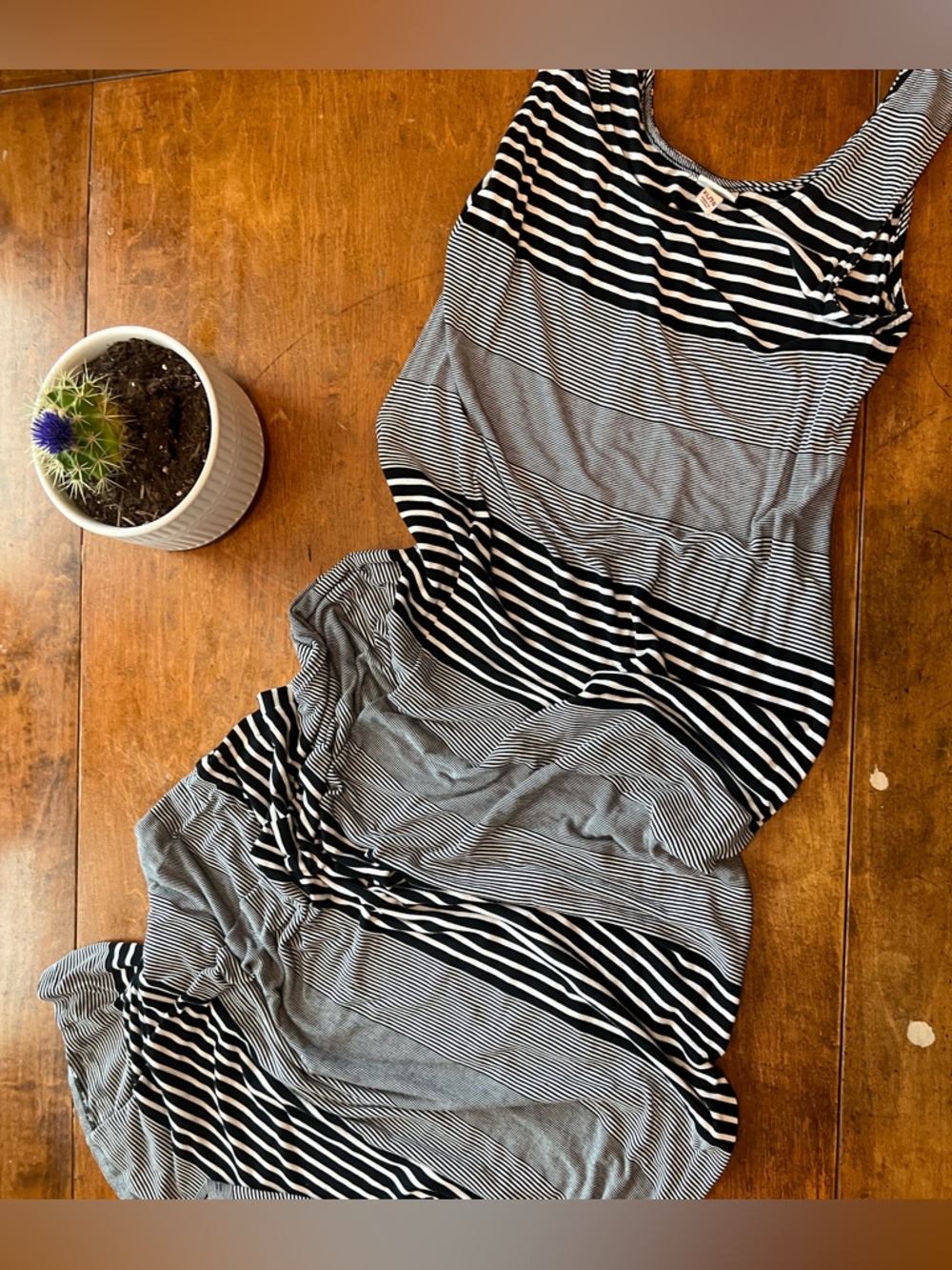 Merona Black White Striped Maxi Dress XL Sleeveless Flowy Casual Stretch